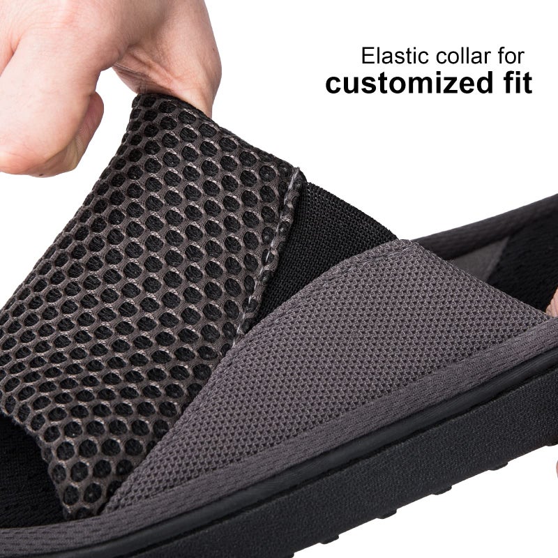 LongBay Men's Comfy Memory Foam Slide Slippers Breathable Mesh Cloth House Shoes (Medium / 9-10 D(M) US, Gray) - Image 4